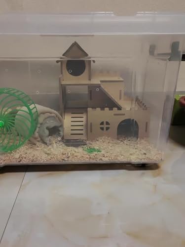 3-Tier Wooden Hamster Hideout, Syrian Hamster House with Ramps & Entrances, for Dwarf Hamsters, Gerbils (Not for Guinea Pigs) - Image 7