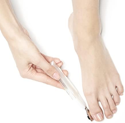 Close up of the Tweezerman stainless steel rasp surface for smoothing rough heels.