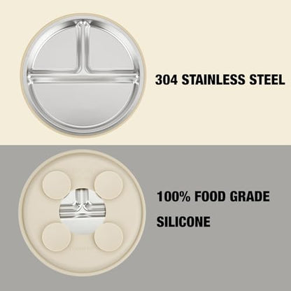 Blue green and brown stainless steel divided baby plates