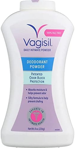 Vagisil talc-free intimate powder for moisture absorption and freshness.
