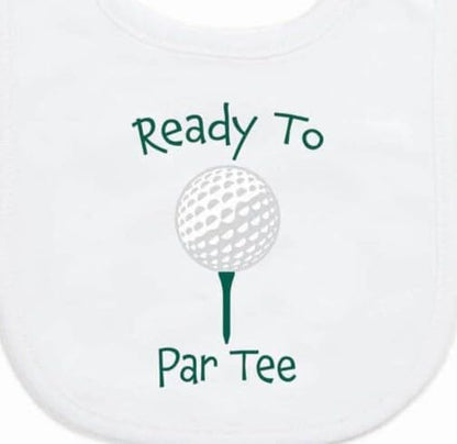 ChalkTalkSPORTS infant golf themed drool bib displaying the secure soft closure design at the back