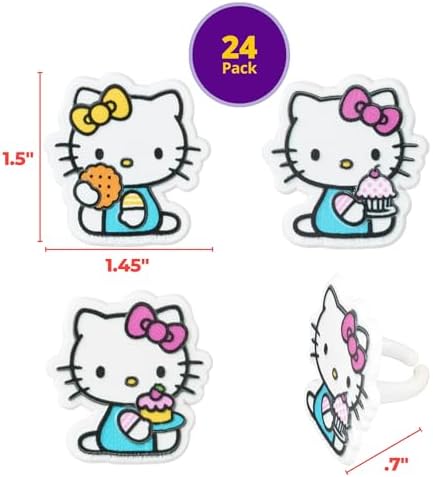 Close up of Hello Kitty plastic cupcake decoration rings