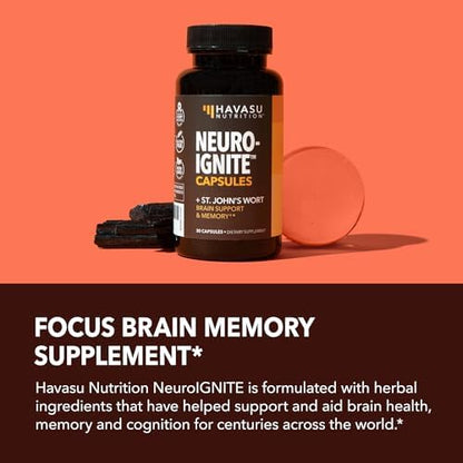 Havasu Nutrition NeuroIGNITE focus and memory daily supplement bottle top lid angle