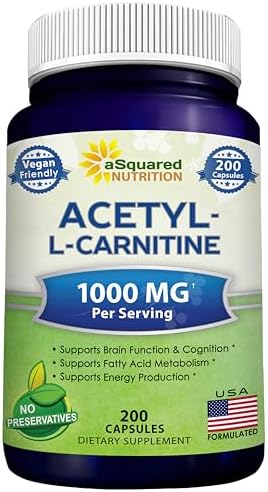 aSquared Nutrition ALCAR 200 veggie capsules supplement facts and ingredient label