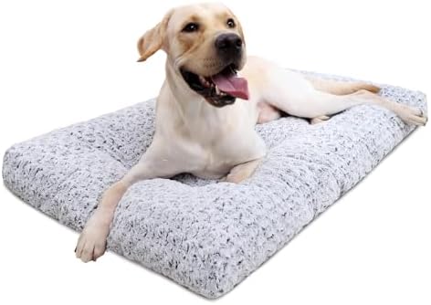 KSIIA Washable Dog Bed Deluxe Plush Dog Crate Beds Comfy Kennel Pad Anti-Slip Pet Sleeping Mat for Large, Jumbo, Medium, Small Dogs Breeds, 35" x 23", Gray - Image 2