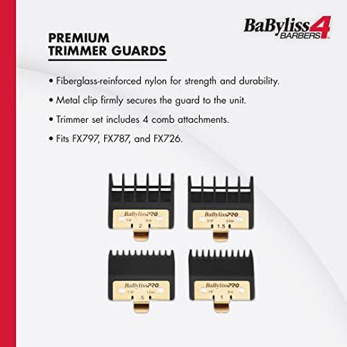 Four piece BaBylissPRO FXPTG replacement trimmer guards arranged by size from smallest to largest.