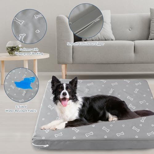 Large indoor outdoor pet bed case filled with DIY blankets and clothes