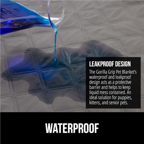 Waterproof TPU inner layer test showing liquid pooling on the charcoal dog blanket.