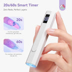 Saviland portable UV nail light shown operating wirelessly in a home setting.