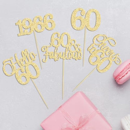 Cheers to 60th birthday cake decoration set