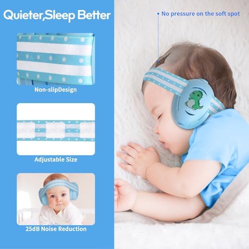 Baby wearing Floriogra noise protection earmuffs during travel