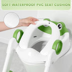 Close up view of the waterproof soft Polyvinyl Chloride cushion on the green frog potty seat.