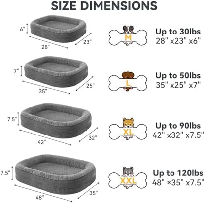 JOEJOY Orthopedic Dog Beds Large Sized Dog, XL Egg-Crate Memory Foam Pet Couch Bed with Bolster Sides, Waterproof Lining, Removable Washable Cover & Non-Slip Bottom, Grey - Image 7