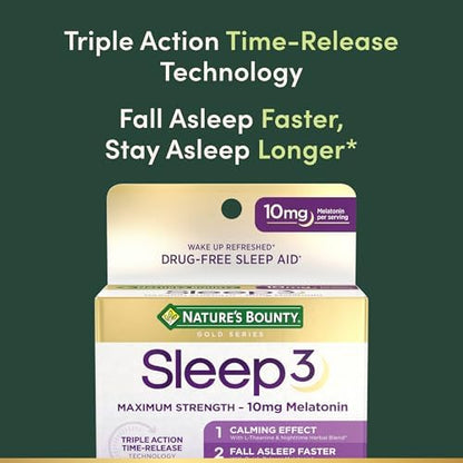 Back label of Nature's Bounty Sleep3 showing full ingredient deck including L-Theanine and nighttime herbal blend.