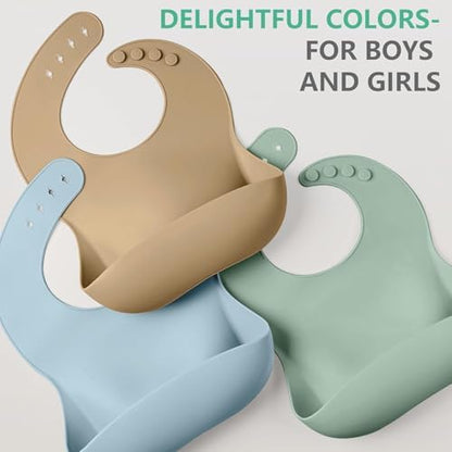 Side angle view of Cuddle Campus unisex silicone bibs designed for baby girls and boys.