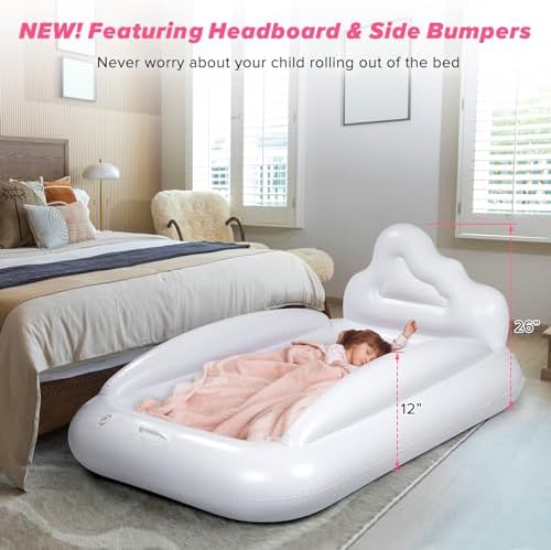 USHMA portable toddler bed for travel highlighting the extra tall safety guard rails