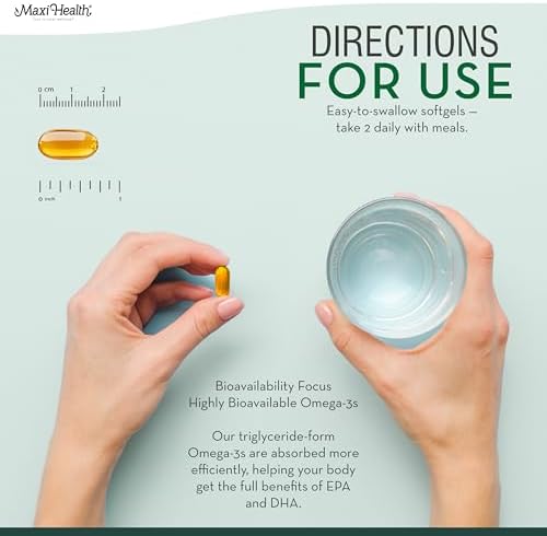 Maxi Health omega 3 softgels capsules close up view