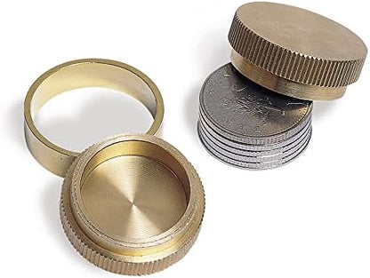 Close up of solid brass magic cylinders and rings
