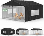 COSHNIBI waterproof dog cage cover side view with rolled up window