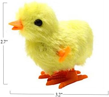 Yellow plush clockwork hopping chick toy close up detail