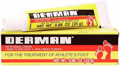 Derman antifungal ointment tubes for relieving foot itching and scaling.