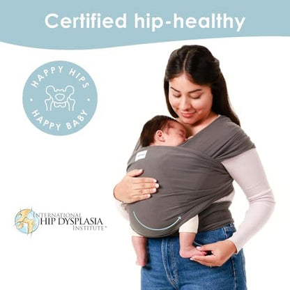 Secure double knot tied on the side of a stretchy ergonomic baby wrap carrier