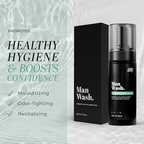 Miles Darcy pH balanced male private part wash bottle back showing ingredients
