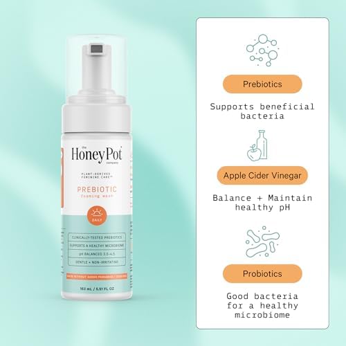 Plant based foaming intimate cleanser with prebiotic infusion for vaginal microbiome support.