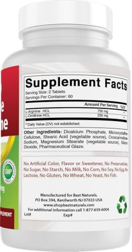 Best Naturals L-Arginine L-Ornithine packaging back view