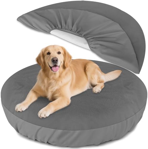 Close-up of the durable zipper closure on the round pet mattress protector.