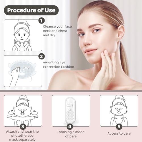 Yahi cordless red light mask with its handheld remote control highlighting the 7 custom color modes.