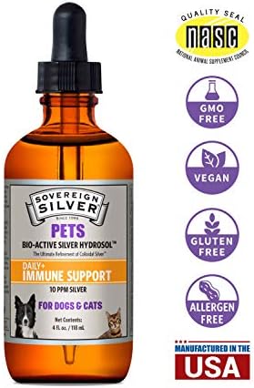 Sovereign Silver Pets four fluid ounces bottle with glass dropper top pulled out