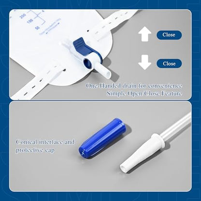 Five pack of BeHerk urinary drainage bags for medical use