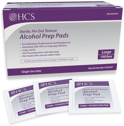 HCS Medical Solutions Large Alcohol Prep Pads 100 count box front view