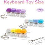Close up view of the mechanical key switches and transparent base of the adult decompression clicker toy.