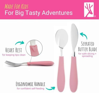 Kids spoon and fork set with hygienic heart rest