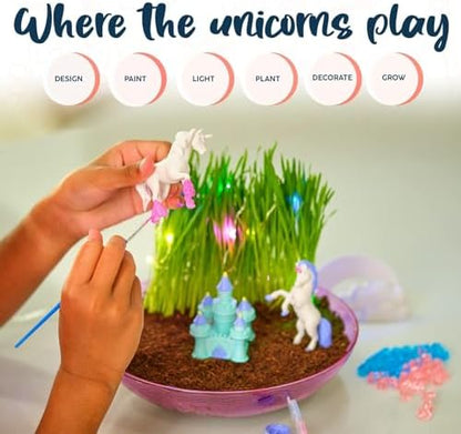 BRYTE DIY fairy garden dome illuminated at night with colorful LED string fairy lights