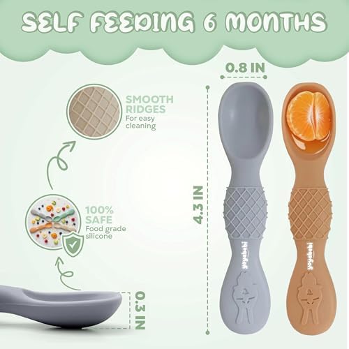 Soft tip food grade silicone infant spoons for gum friendly teething relief