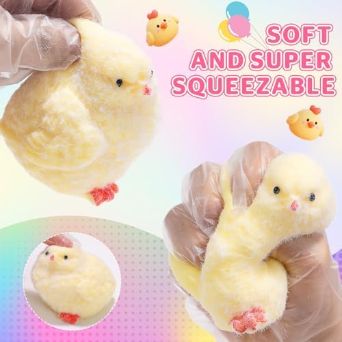 Handmade ultra soft yellow chick sensory fidget toy being squeezed for adult stress relief