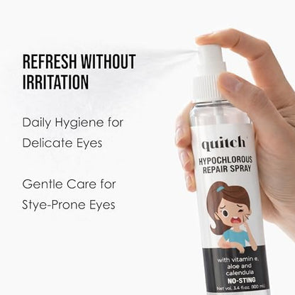 Fine mist eye cleansing spray application for sensitive skin.