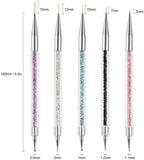 Top view of five-piece double-ended nail art tool set