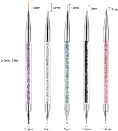 Top view of five-piece double-ended nail art tool set