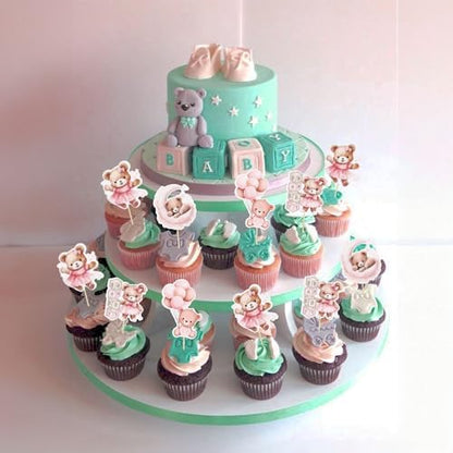 Pink baby bear cupcake picks for gender reveal