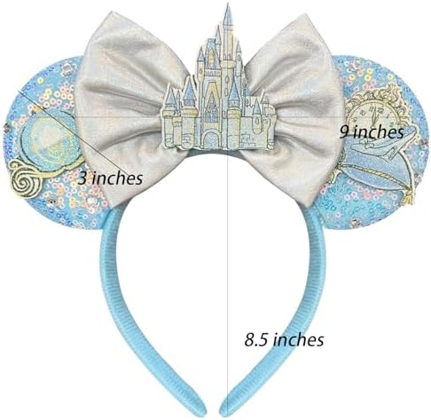 Side profile of Bolonar blue sequin mouse ears headband on adult