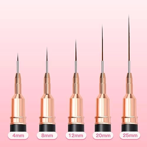 Variety of nail art brush sizes 4mm to 25mm for intricate line drawing