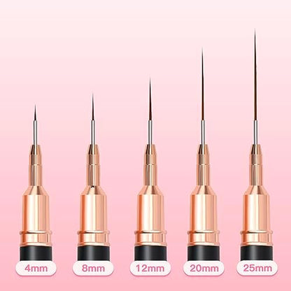 Variety of nail art brush sizes 4mm to 25mm for intricate line drawing