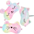 Geyoga 3 Piece Plush Kids Sleep Mask front view rainbow animal designs.