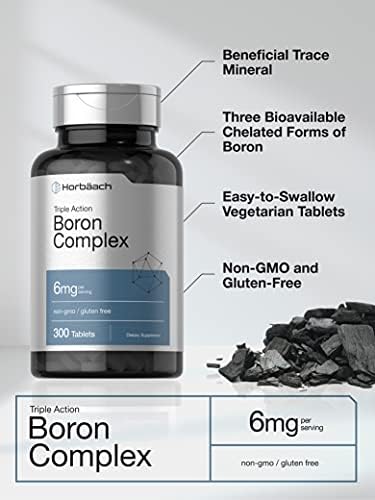 Horbäach Triple Boron Complex vegetarian pills close up shot displaying authentic non GMO tablets