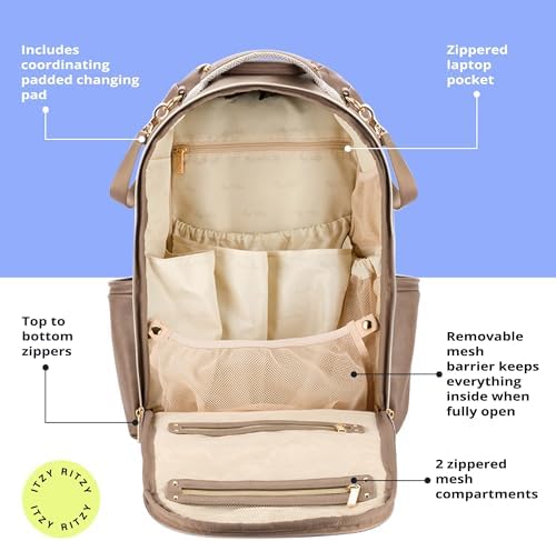 Itzy Ritzy Boss Plus diaper bag close up of vegan leather and hardware details
