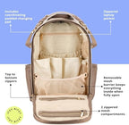 Itzy Ritzy Boss Plus diaper bag close up of vegan leather and hardware details